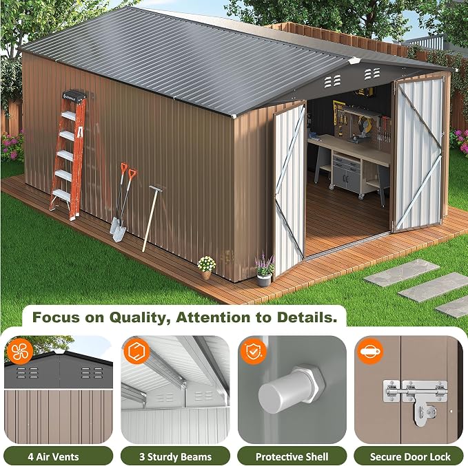 10x14 FT Outdoor Storage Shed, Large Garden Shed - Image 3