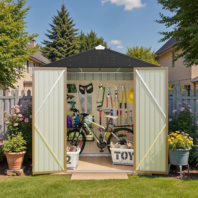 Greesum 6x4FT Outdoor Storage Shed, Utility Tool Shed Metal Storage Garden Shed - Image 3