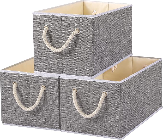 Yawinhe Foldable Storage Basket 3-Pack, Large Fabric Bins by Yawinhe